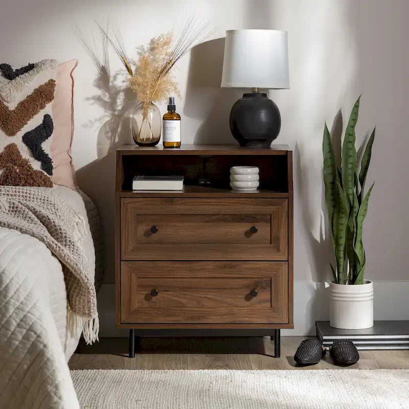 Comodino moderno a 2 cassetti con porte USB