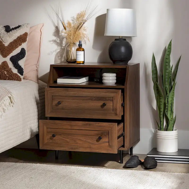 Comodino moderno a 2 cassetti con porte USB
