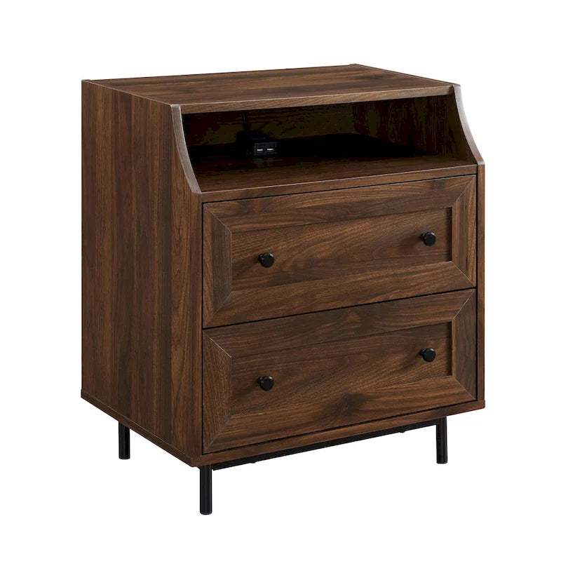 Comodino moderno a 2 cassetti con porte USB