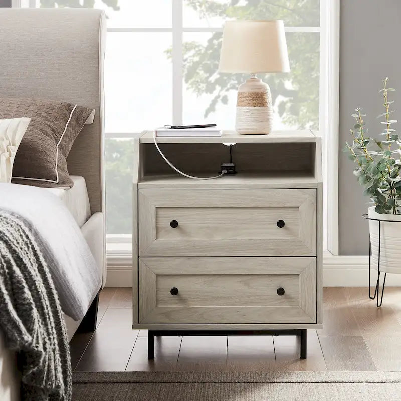 Comodino moderno a 2 cassetti con porte USB