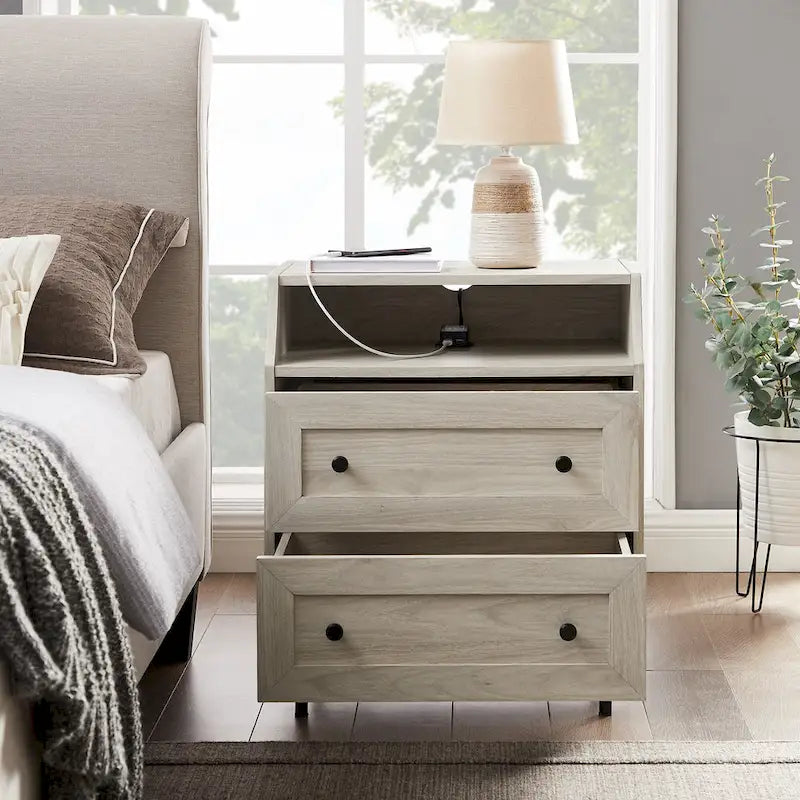 Comodino moderno a 2 cassetti con porte USB