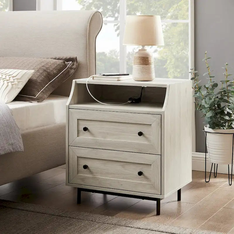 Comodino moderno a 2 cassetti con porte USB