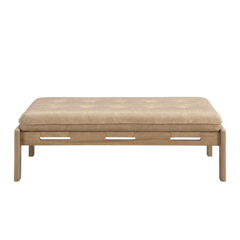 Tavolino poggiapiedi rettangolare imbottito tufted da 48,4" con struttura in legno di caucciù