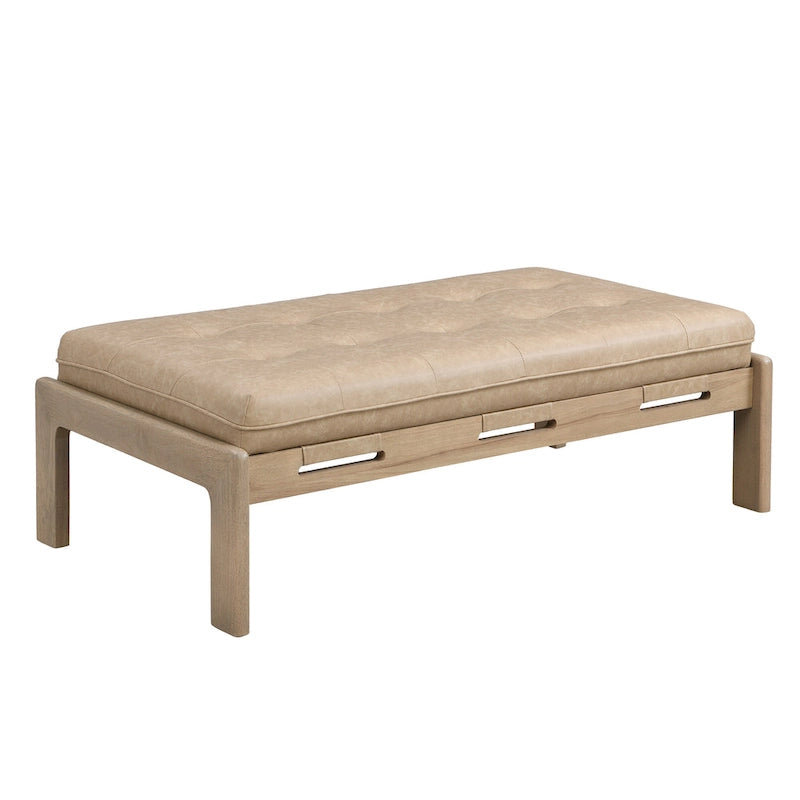 Tavolino poggiapiedi rettangolare imbottito tufted da 48,4" con struttura in legno di caucciù