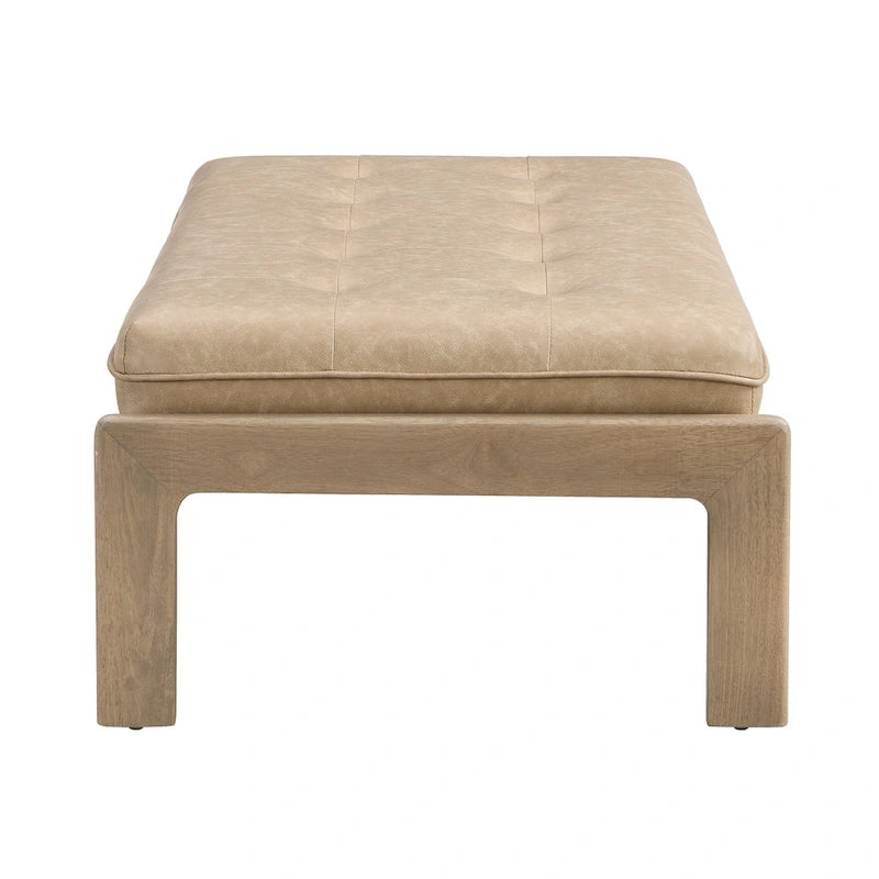 Tavolino poggiapiedi rettangolare imbottito tufted da 48,4" con struttura in legno di caucciù