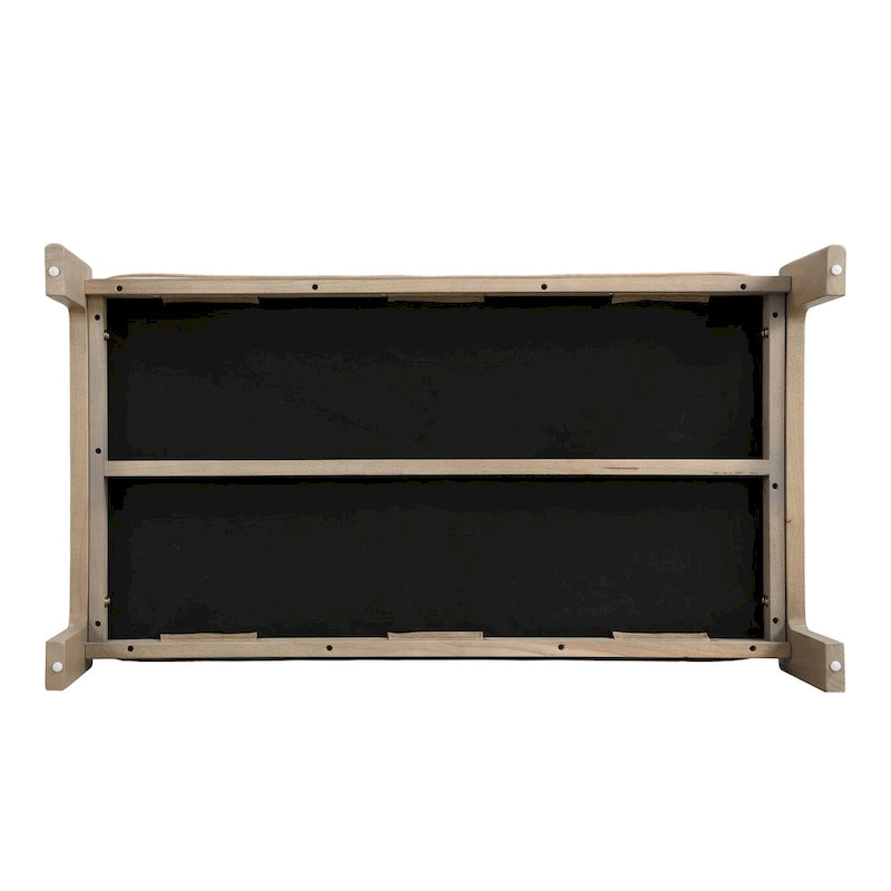 Tavolino poggiapiedi rettangolare imbottito tufted da 48,4" con struttura in legno di caucciù