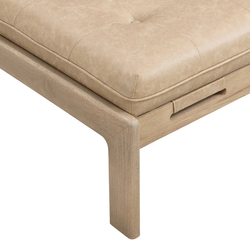 Tavolino poggiapiedi rettangolare imbottito tufted da 48,4" con struttura in legno di caucciù