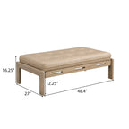 Tavolino poggiapiedi rettangolare imbottito tufted da 48,4" con struttura in legno di caucciù