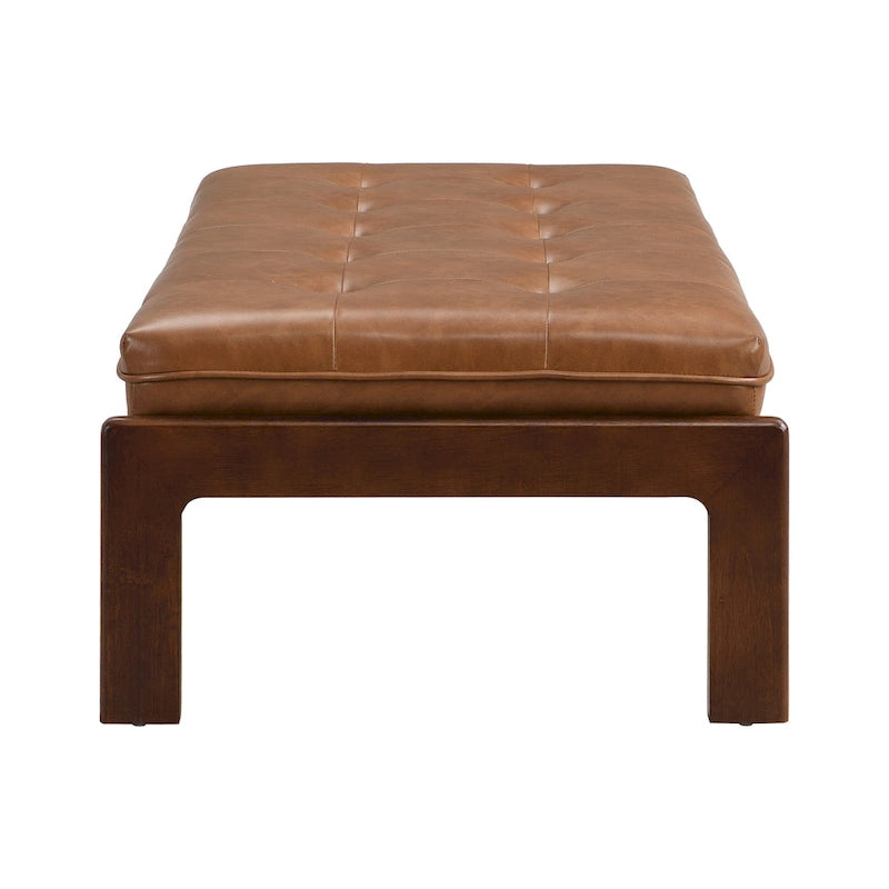 Tavolino poggiapiedi rettangolare imbottito tufted da 48,4" con struttura in legno di caucciù