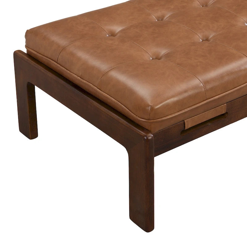 Tavolino poggiapiedi rettangolare imbottito tufted da 48,4" con struttura in legno di caucciù