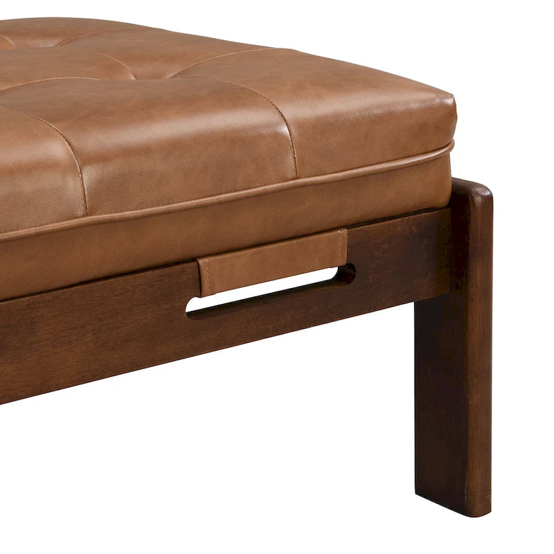 Tavolino poggiapiedi rettangolare imbottito tufted da 48,4" con struttura in legno di caucciù