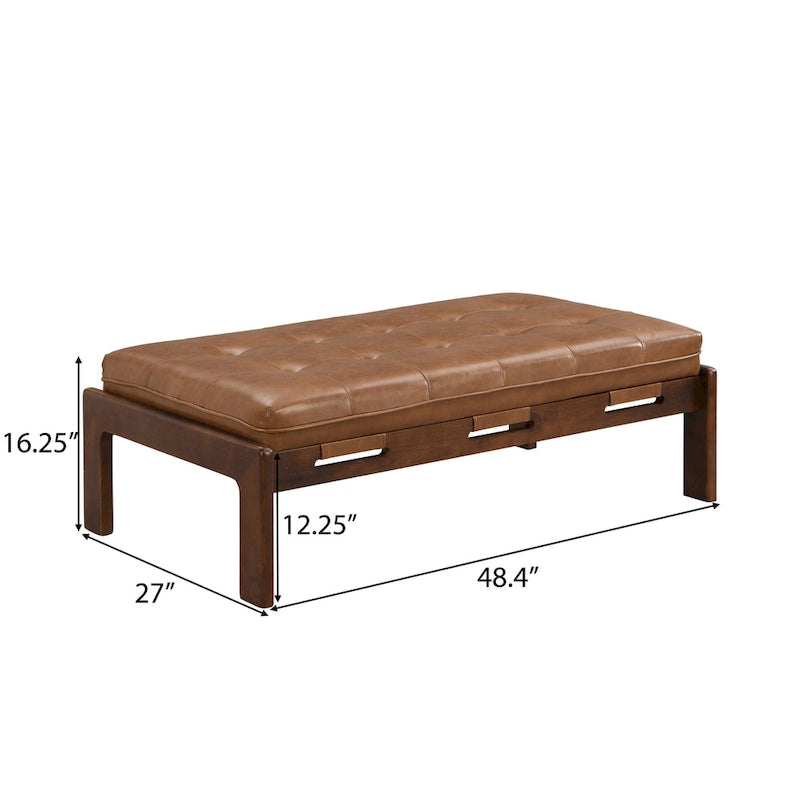 Tavolino poggiapiedi rettangolare imbottito tufted da 48,4" con struttura in legno di caucciù