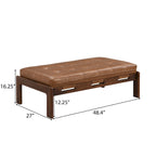 Tavolino poggiapiedi rettangolare imbottito tufted da 48,4" con struttura in legno di caucciù