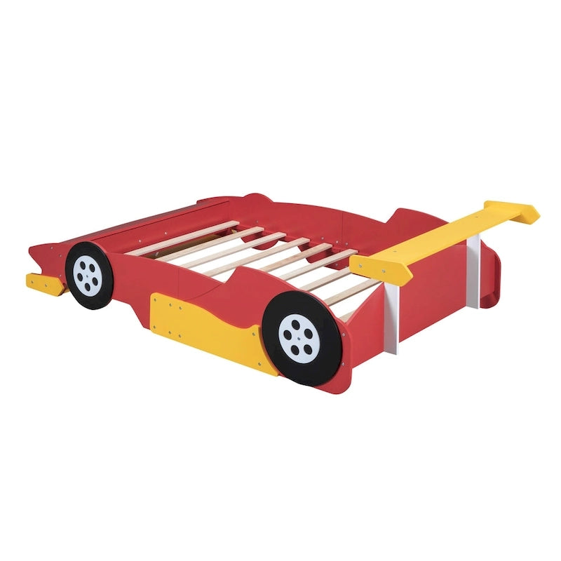 Letto a piattaforma a forma di auto da corsa a grandezza naturale con ruote