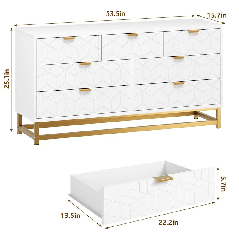 Cassettiera a 7 cassetti per camera da letto, cassettiera grande da 53,5 con gambe in metallo