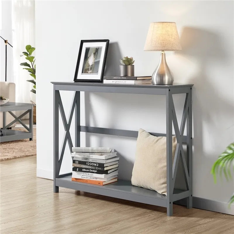 Yaheetech 2-Tier X-Design Console Table Console Tables for Entryway