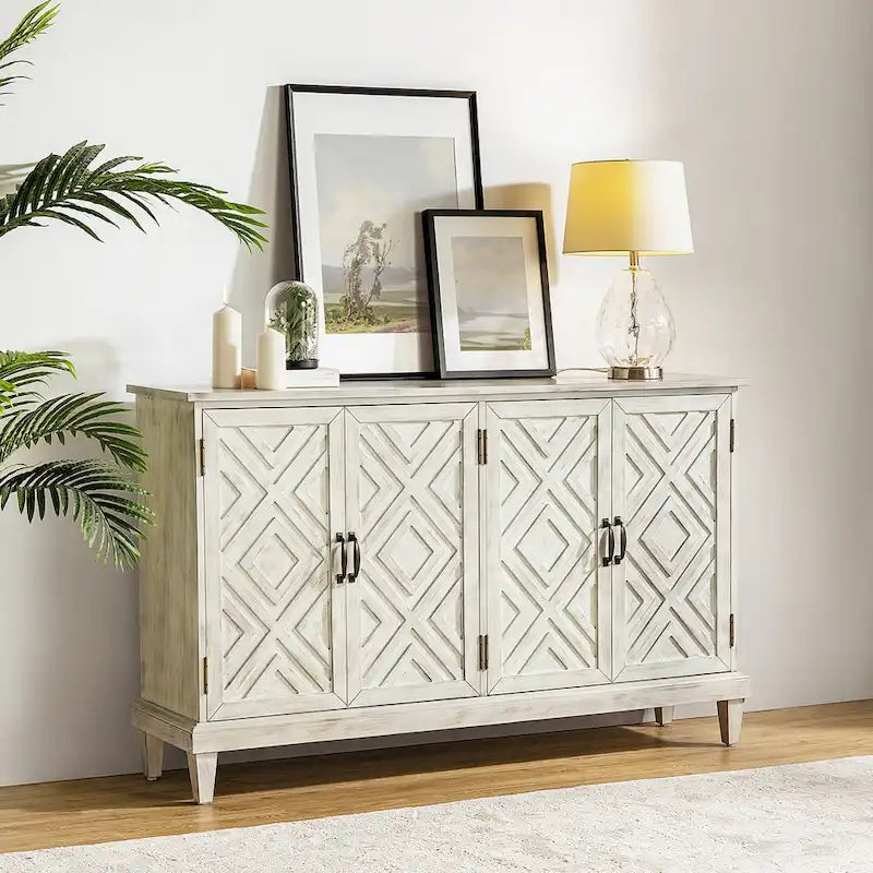 Credenza Laterale Tradizionale Effetto Invecchiato con Ripiani Regolabili