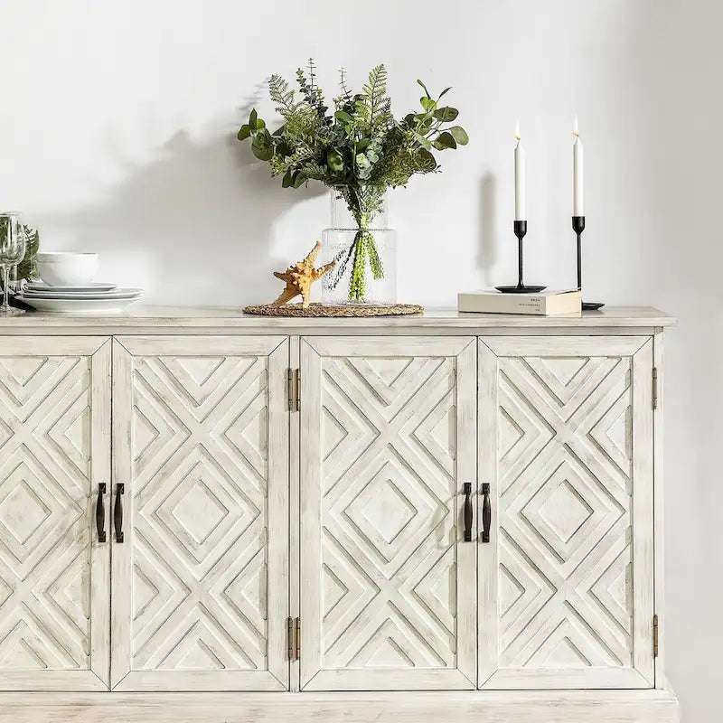 Credenza Laterale Tradizionale Effetto Invecchiato con Ripiani Regolabili