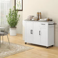 Isola da Cucina con Contenitore, Carrello su Ruote con Cassetto, 3 Armadietti, Piano di Lavoro in Acciaio Inossidabile