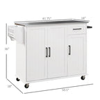 Isola da Cucina con Contenitore, Carrello su Ruote con Cassetto, 3 Armadietti, Piano di Lavoro in Acciaio Inossidabile