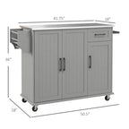 Isola da Cucina con Contenitore, Carrello su Ruote con Cassetto, 3 Armadietti, Piano di Lavoro in Acciaio Inossidabile