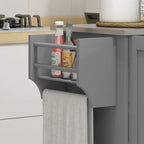 Isola da Cucina con Contenitore, Carrello su Ruote con Cassetto, 3 Armadietti, Piano di Lavoro in Acciaio Inossidabile