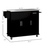 Isola da Cucina con Contenitore, Carrello su Ruote con Cassetto, 3 Armadietti, Piano di Lavoro in Acciaio Inossidabile