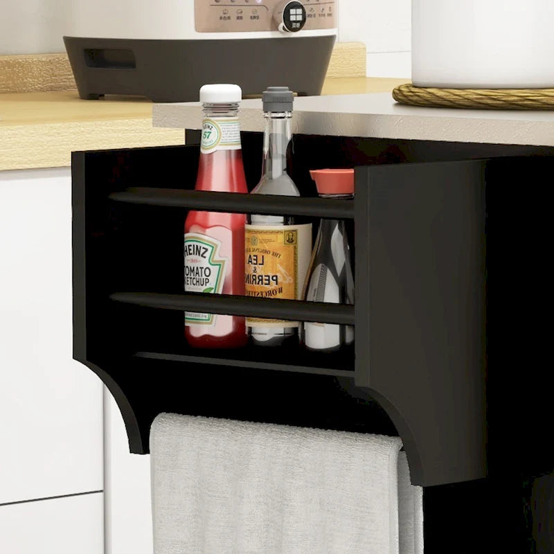 Isola da Cucina con Contenitore, Carrello su Ruote con Cassetto, 3 Armadietti, Piano di Lavoro in Acciaio Inossidabile