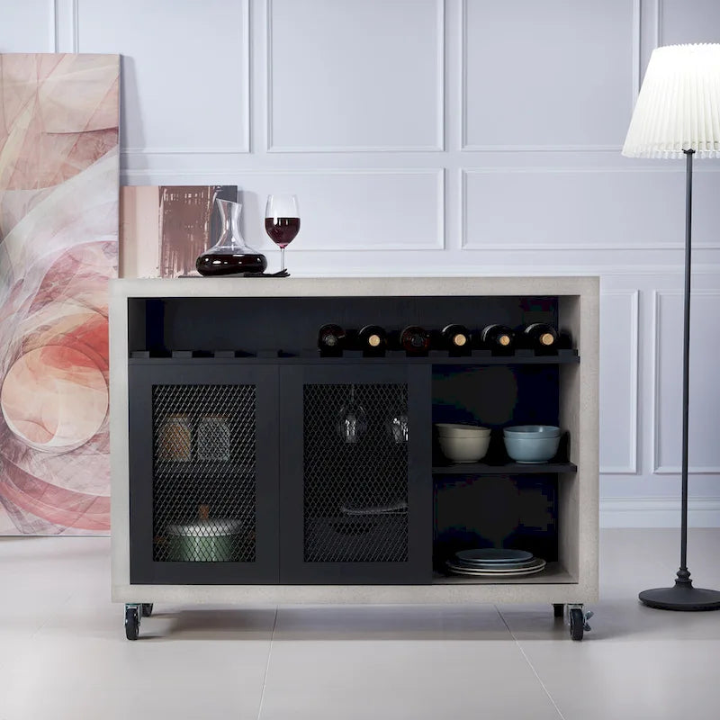 Cassettiera buffet contemporanea a 4 ripiani su ruote