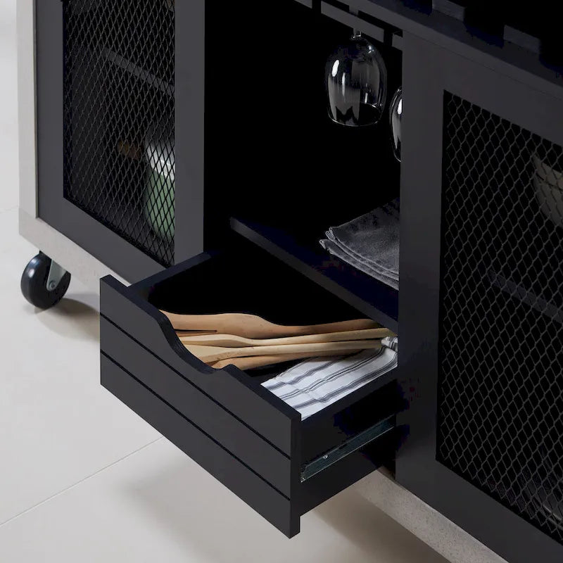 Cassettiera buffet contemporanea a 4 ripiani su ruote
