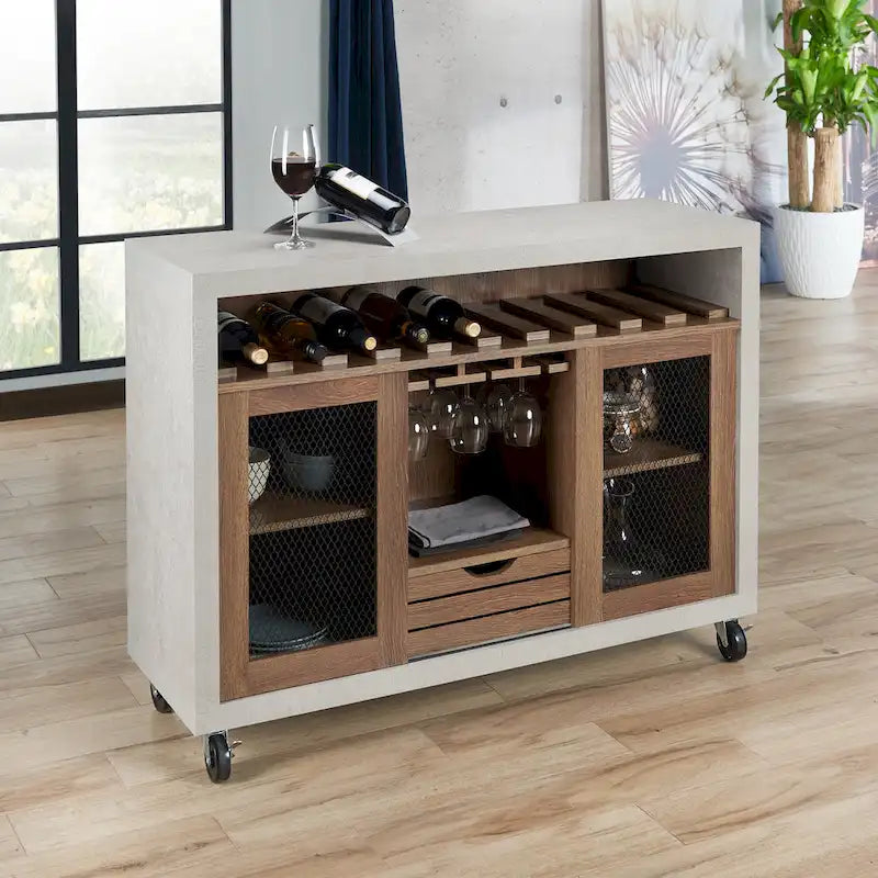 Cassettiera buffet contemporanea a 4 ripiani su ruote