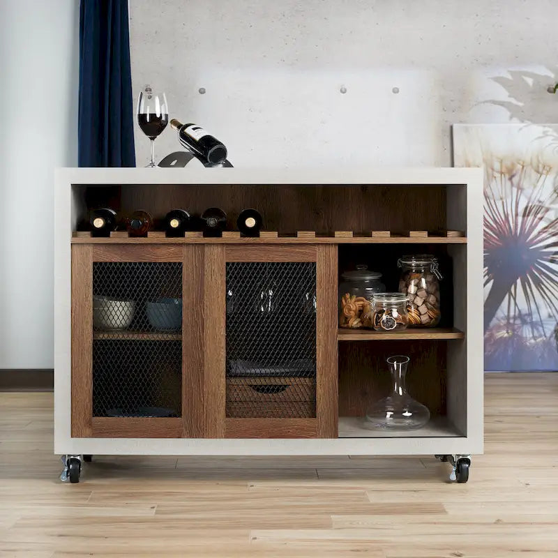 Cassettiera buffet contemporanea a 4 ripiani su ruote