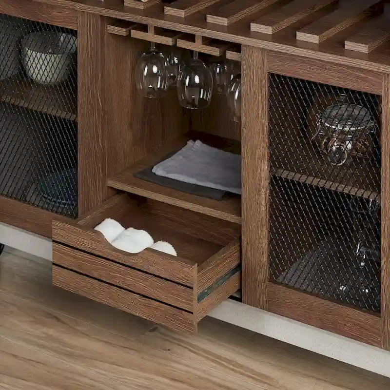 Cassettiera buffet contemporanea a 4 ripiani su ruote