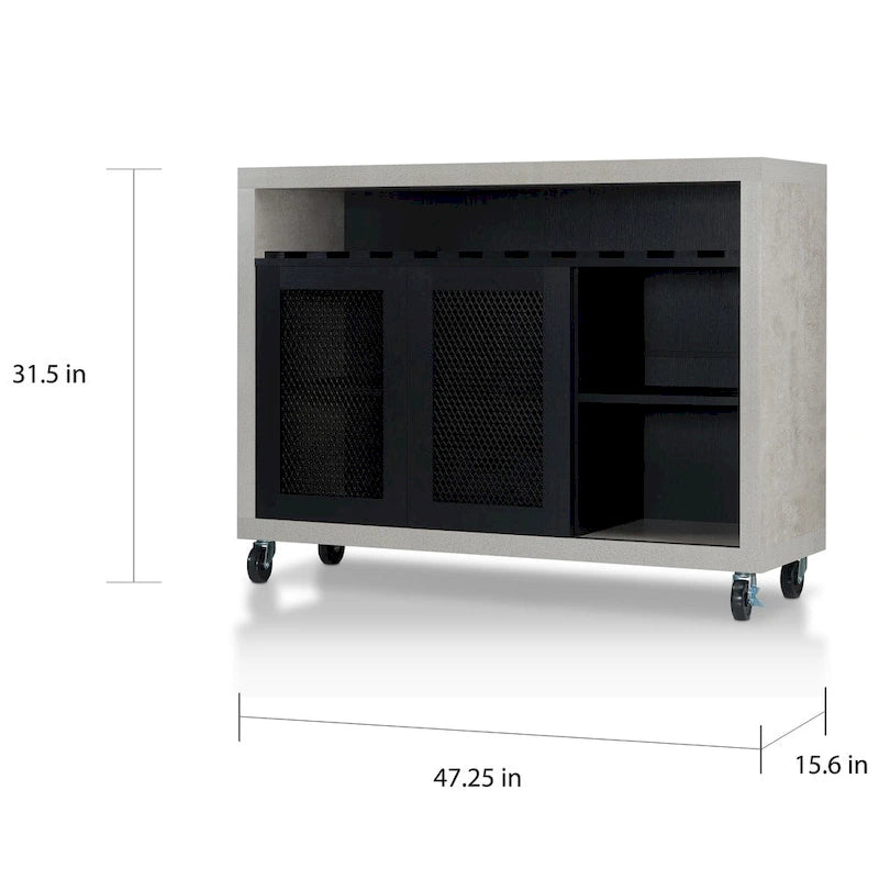 Cassettiera buffet contemporanea a 4 ripiani su ruote