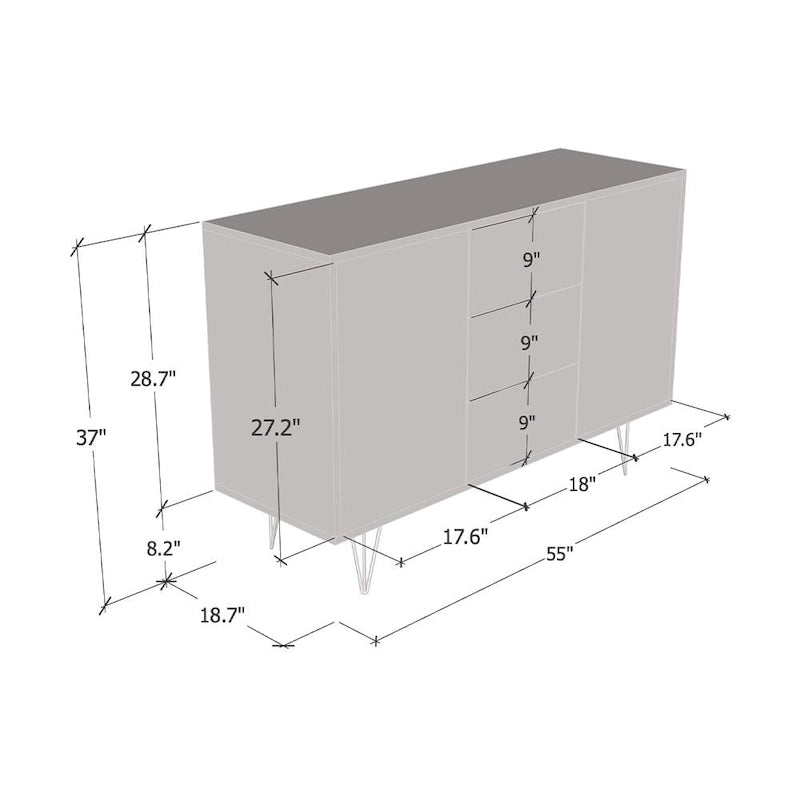 Credenza moderna da 5 pollici con frontali lucidi