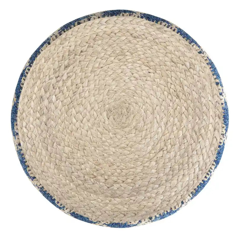 Pouf rotondo in iuta e cotone intrecciati