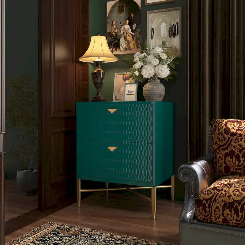Clihome 2-Drawer Storage High Gloss Nightstand End Table