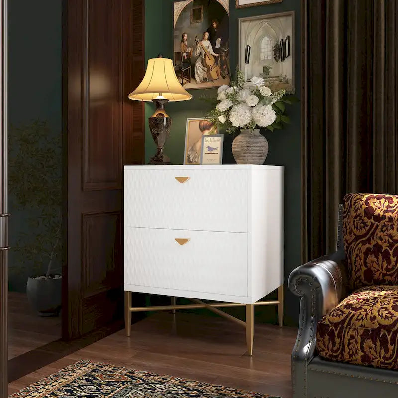 Comodino con 2 cassetti, finitura lucida