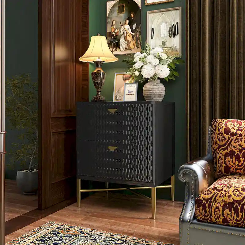 Comodino con 2 cassetti, finitura lucida