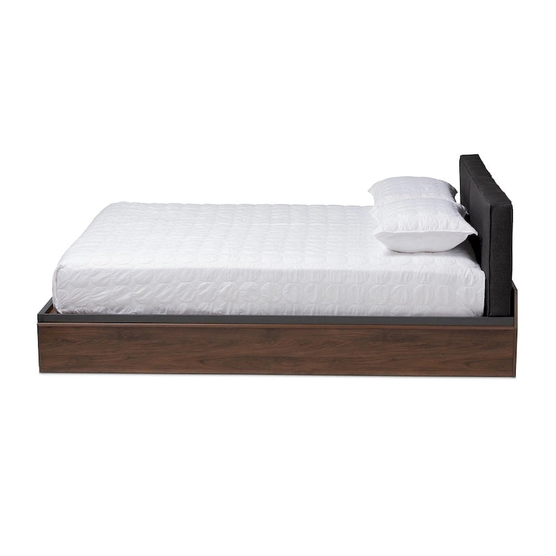 Letto matrimoniale contenitore con piattaforma e testiera imbottita