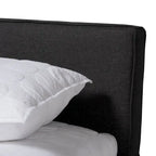 Letto matrimoniale contenitore con piattaforma e testiera imbottita