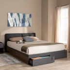 Letto matrimoniale contenitore con piattaforma e testiera imbottita
