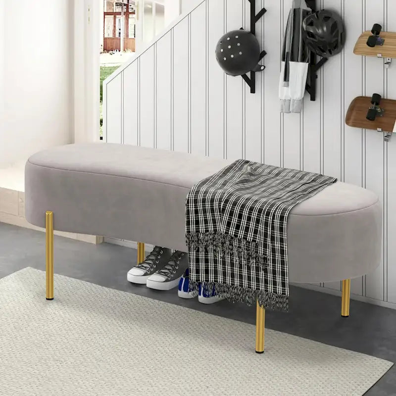 Panca pouf in velluto con gambe in metallo - 116 x 39 cm