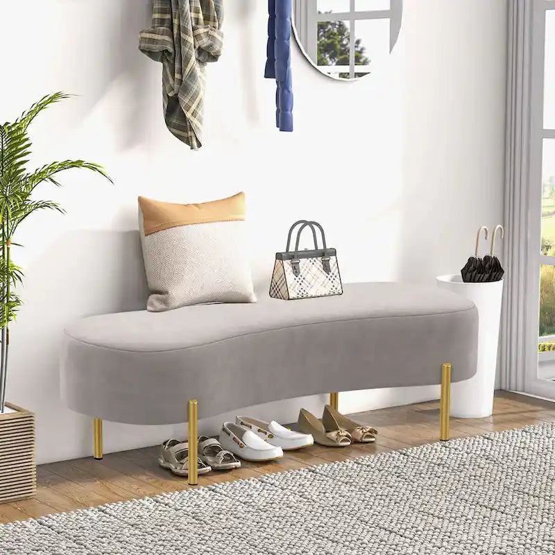 Panca pouf in velluto con gambe in metallo - 116 x 39 cm