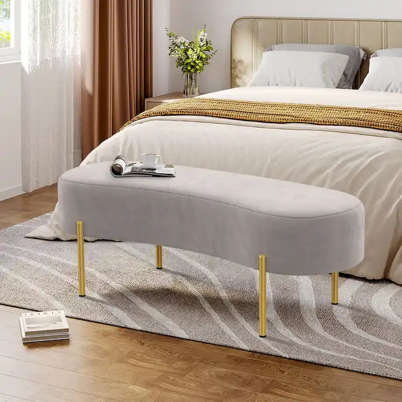 Panca pouf in velluto con gambe in metallo - 116 x 39 cm