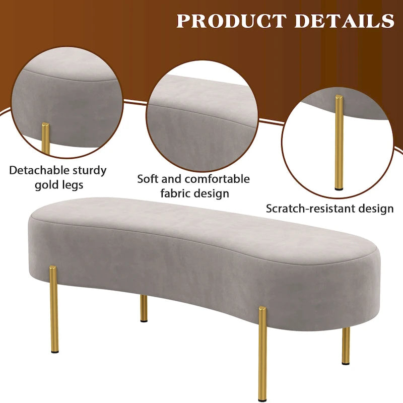 Panca pouf in velluto con gambe in metallo - 116 x 39 cm