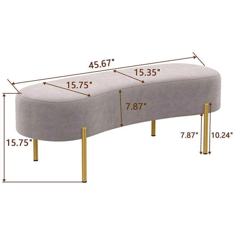 Panca pouf in velluto con gambe in metallo - 116 x 39 cm
