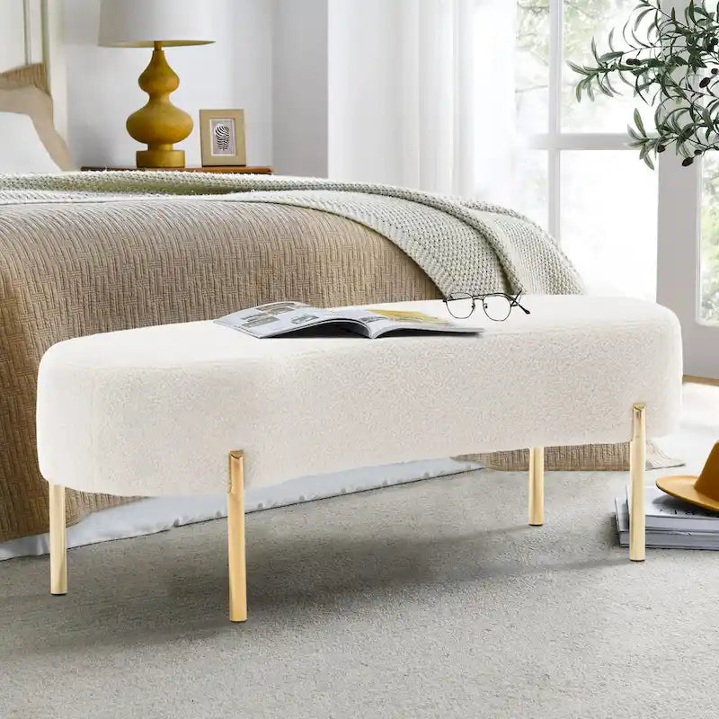 Panca pouf in velluto con gambe in metallo - 116 x 39 cm