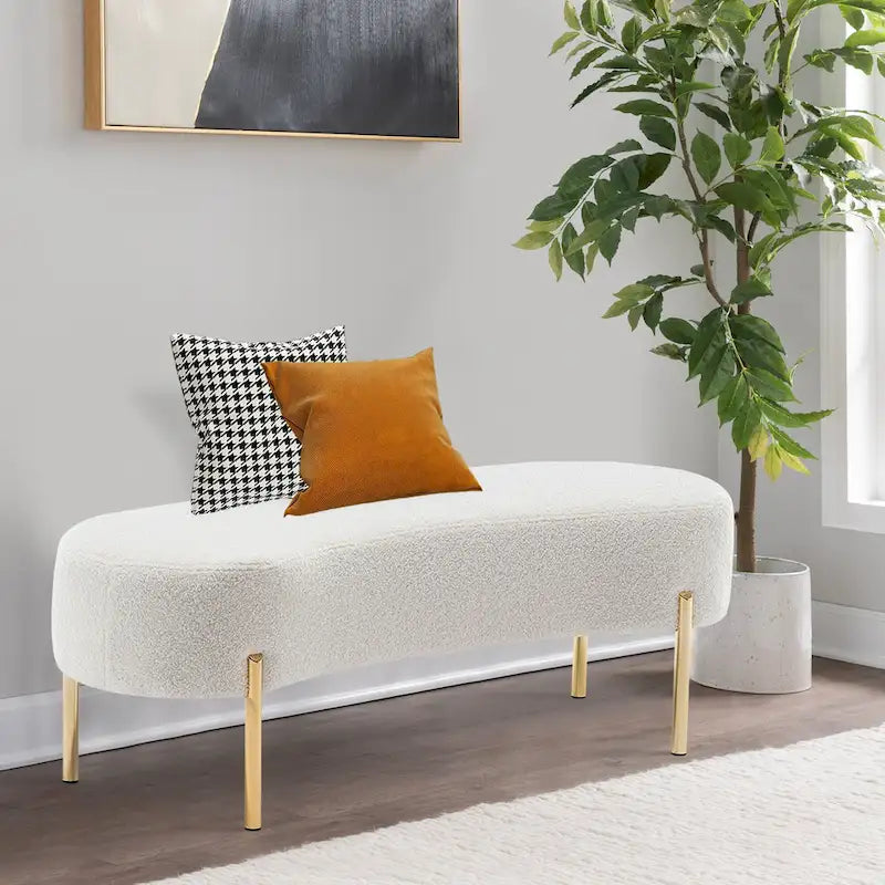 Panca pouf in velluto con gambe in metallo - 116 x 39 cm