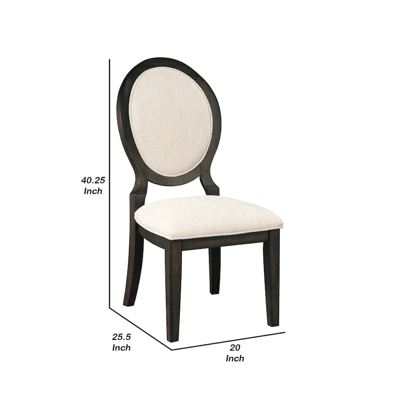Set di 2 sedie da pranzo, schienale ovale imbottito, tessuto in polilino, crema